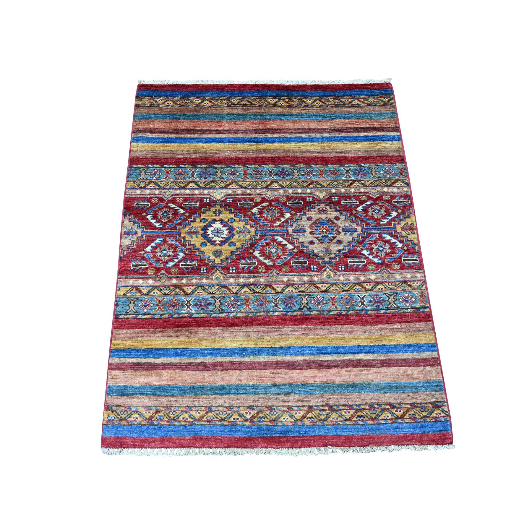 Savvy Red, Afghan Super Kazak with Khorjin Design, Hand Knotted, Soft and Velvety Wool, Vegetable Dyes, Oriental Rug